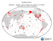 Map with all BHZ stations held by IRIS