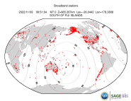 Map with all BHZ stations held by IRIS