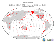 Map with all BHZ stations held by IRIS