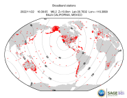 Map with all BHZ stations held by IRIS