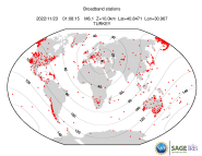 Map with all BHZ stations held by IRIS