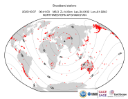 Map with all BHZ stations held by IRIS