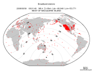 Map with all BHZ stations held by IRIS