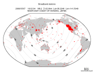 Map with all BHZ stations held by IRIS