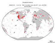 Map with all BHZ stations held by IRIS