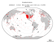 Map with all BHZ stations held by IRIS