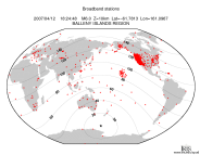Map with all BHZ stations held by IRIS