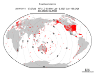 Map with all BHZ stations held by IRIS