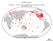 Map with all BHZ stations held by IRIS