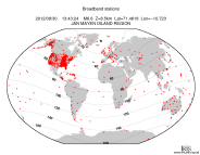 Map with all BHZ stations held by IRIS
